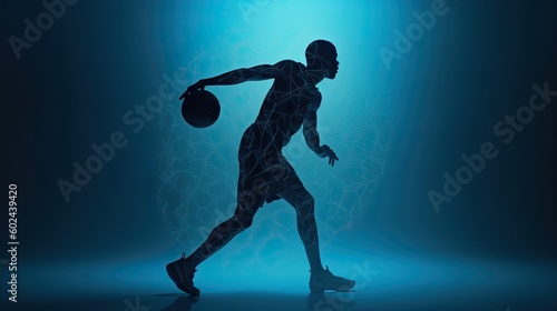 Athlete in Action: Man Basketball Player Jumping Isolated in Blue Background. Generative AI