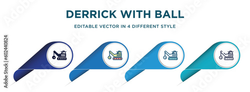 derrick with ball icon in 4 different styles such as filled, color, glyph, colorful, lineal color. set of   vector for web, mobile, ui