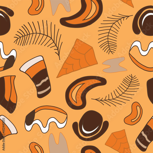 Cecropia Moth Elements in a Seamless Pattern on an Orange Background