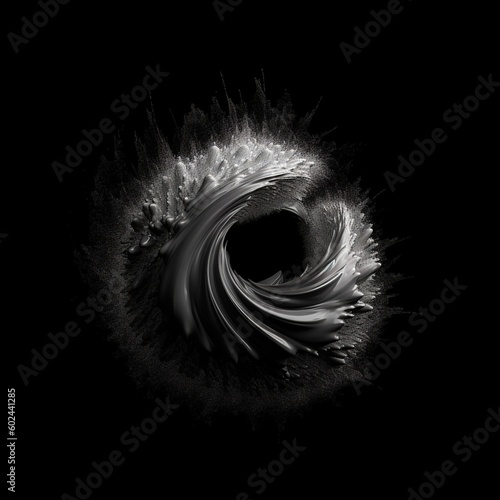 Simplistic white disc on a black background. Firewave popping out. Generative AI.