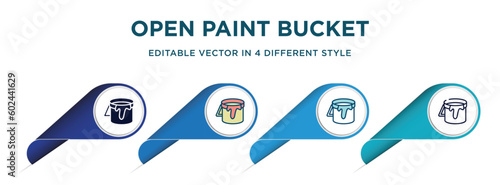 open paint bucket icon in 4 different styles such as filled, color, glyph, colorful, lineal color. set of   vector for web, mobile, ui