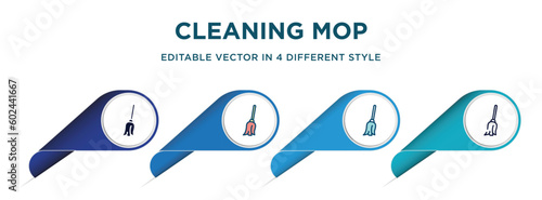 cleaning mop icon in 4 different styles such as filled, color, glyph, colorful, lineal color. set of vector for web, mobile, ui