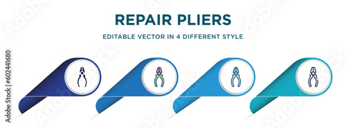 repair pliers icon in 4 different styles such as filled, color, glyph, colorful, lineal color. set of vector for web, mobile, ui