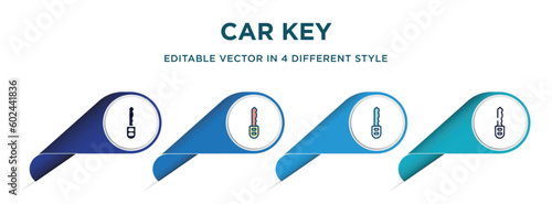 car key icon in 4 different styles such as filled, color, glyph, colorful, lineal color. set of   vector for web, mobile, ui