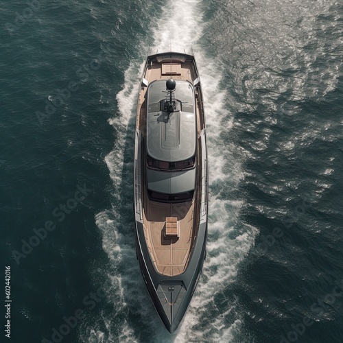 Aerial View of Luxury Yacht Cruising Across the Sea, Generative AI © AIGen