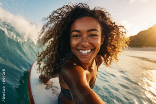 old adult female surfing a ...