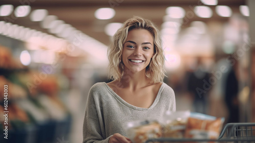 young adult woman in supermarket shopping