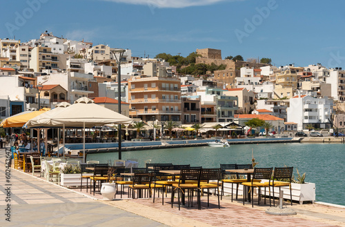 Sitia, Eastern Crete, Greece, Europe, 2023 . Early Spring on the waterfront in Sitia an eastern Crete holiday destination resort. The harbour area.
