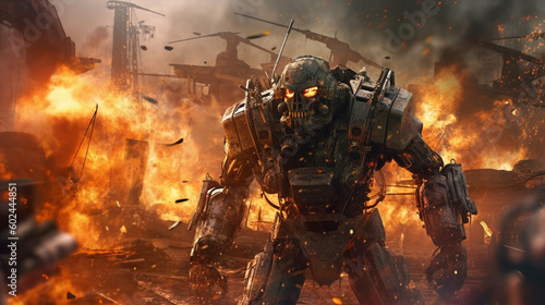 robot humanoid android artificial intelligence in war zone © wetzkaz