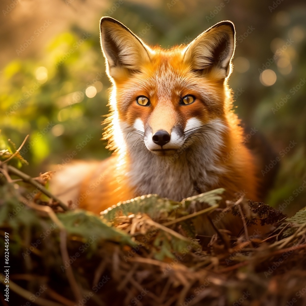 Fototapeta premium Wildlife photographer captures stunning images of a mesmerizing golden fur fox in its natural habitat