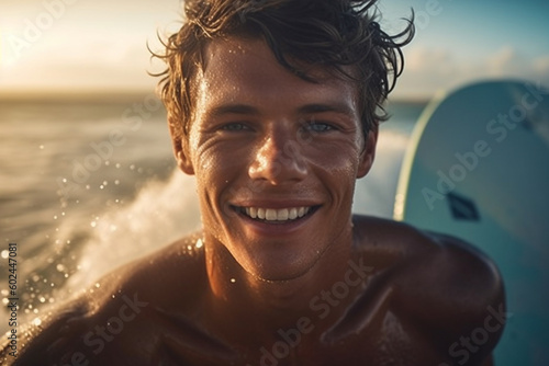 young adult man on surfboar...