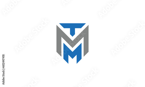 MMT letter icon TMM abstract logo design, strong bold alphabet letter logo combination in blue and grey color, this is a fully editable and resizable vector letter. photo