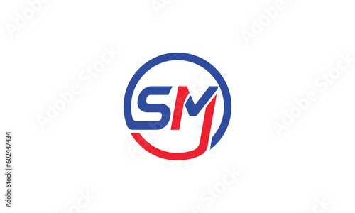 Initial SM letter with circle line logo SM abstract monogram, White background and red or blue lettering, this is fully editable and resizable vector letter, suitable for any kind of business.