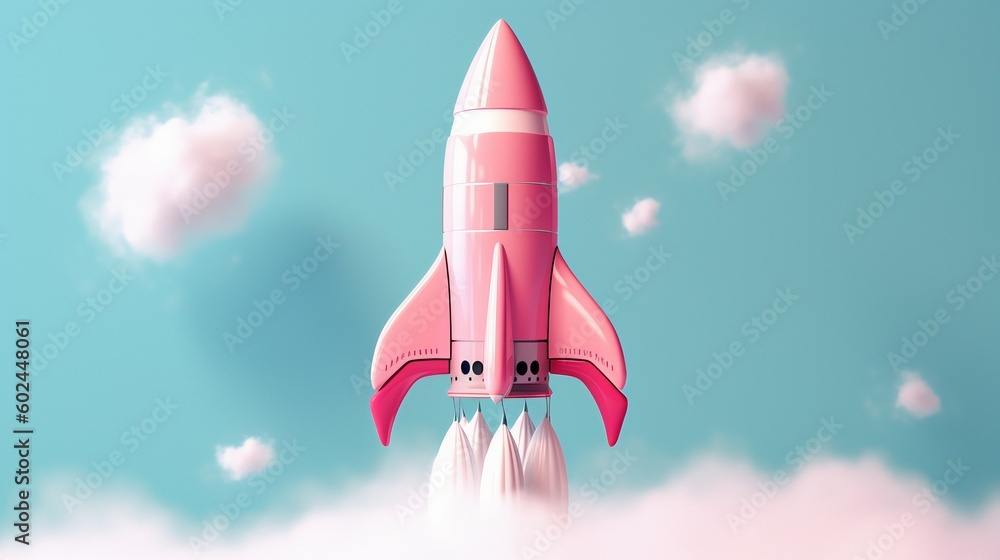 Imaginative Space Exploration: Cute Pink Rocket Created with generative ...
