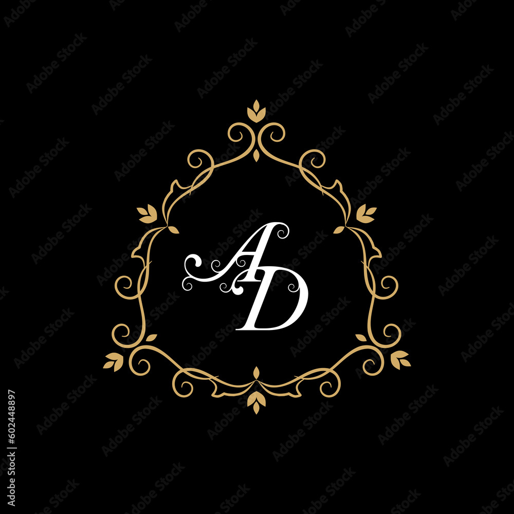 A D Elegance logo golden vector art flower pattern design A D Elegance logo golden vector art flower pattern design