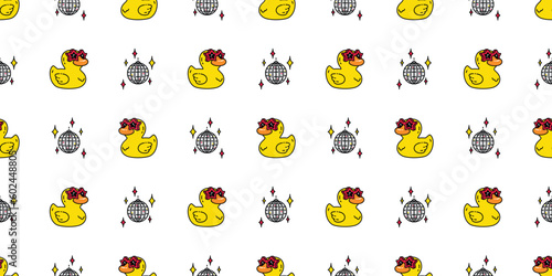 Obraz na plátně duck seamless pattern rubber duck star sunglasses fashion disco ball wrapping pa