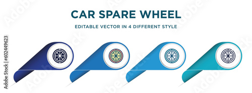 car spare wheel icon in 4 different styles such as filled, color, glyph, colorful, lineal color. set of vector for web, mobile, ui