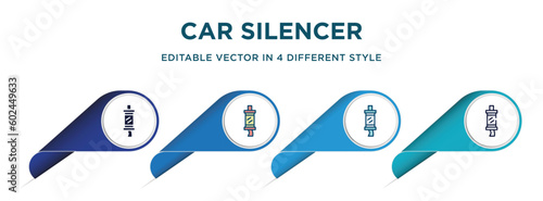 car silencer icon in 4 different styles such as filled, color, glyph, colorful, lineal color. set of vector for web, mobile, ui