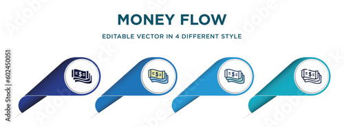 money flow icon in 4 different styles such as filled, color, glyph, colorful, lineal color. set of vector for web, mobile, ui