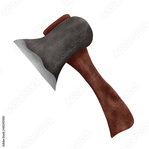 hand drawing ax illustration for design element camping, carpenter tools