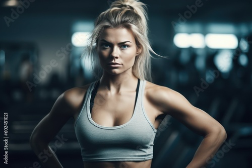 Woman exercising in a fitness club. The concept of a healthy lifestyle. AI generated  human enhanced
