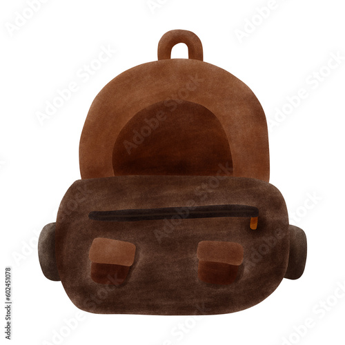hand drawn brown backpack camping, school bag illustration
