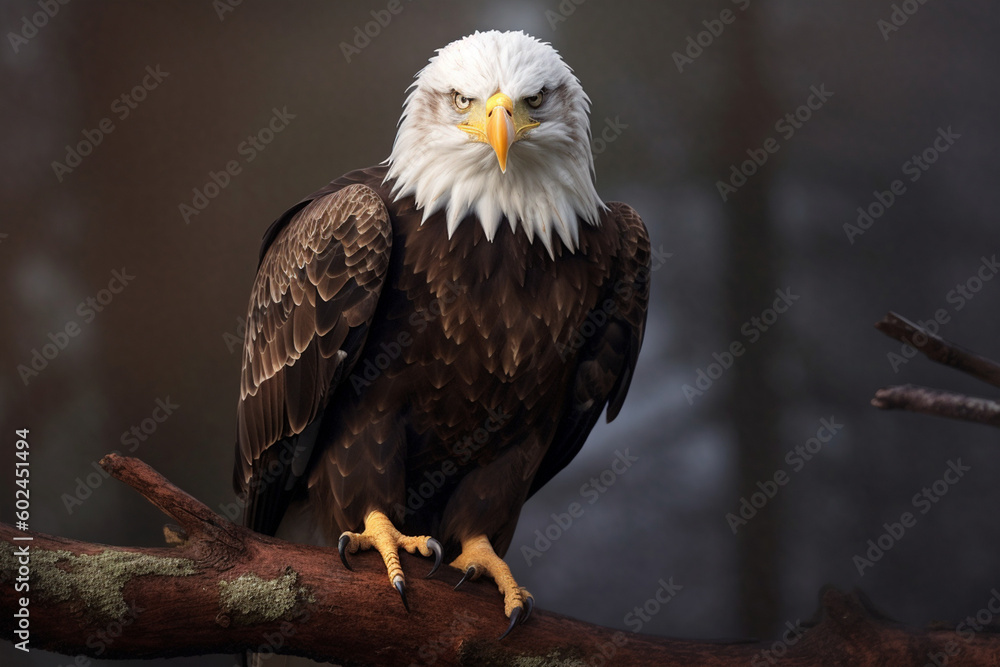 Powerful bald eagle perched on a branch made with generative ai Powerful bald eagle perched on a branch made with generative ai
