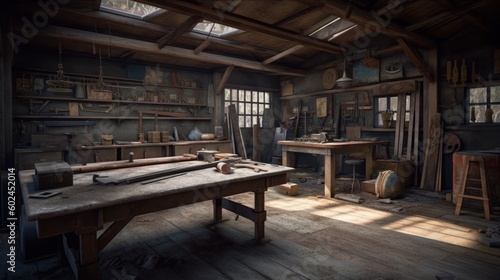 Workshop - A room or building where tools and machin. AI generated