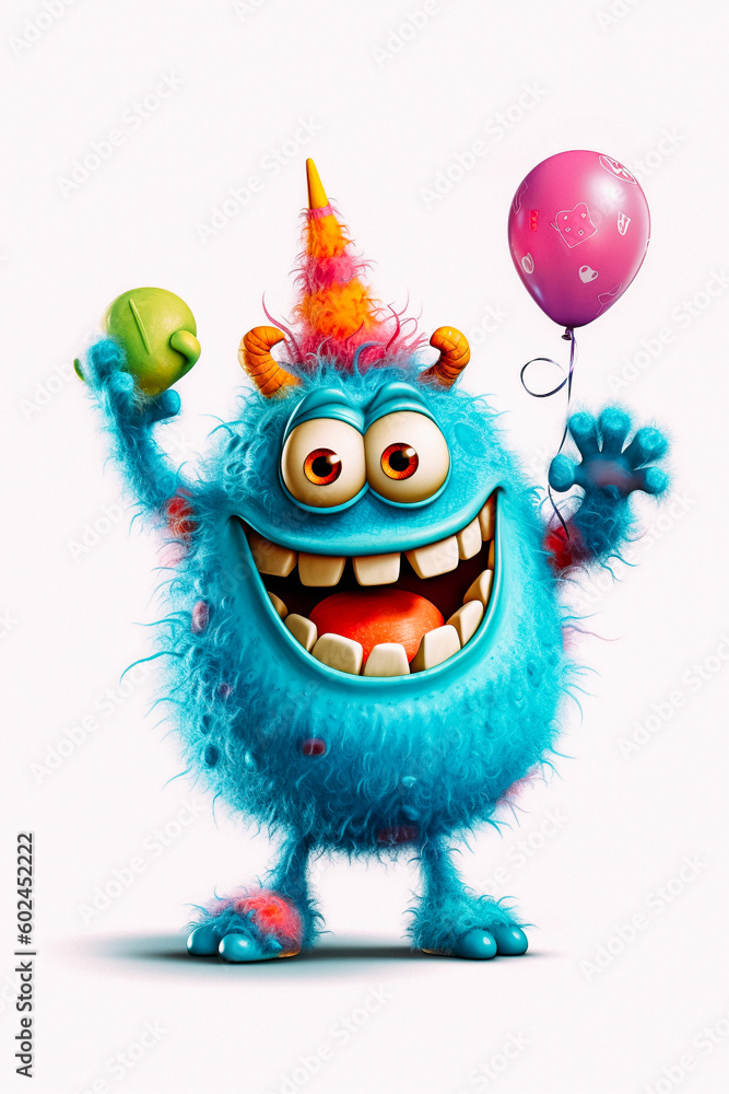 A cartoon monster celebration - created with Generative AI technology A cartoon monster celebration - created with Generative AI technology