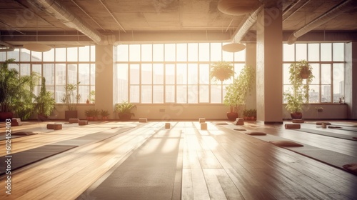 Yoga studio A space designed for practicing yoga. AI generated