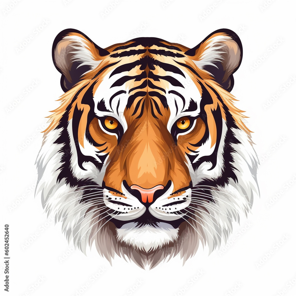 A tiger's face with a white background - created with Generative AI technology A tiger's face with a white background - created with Generative AI technology