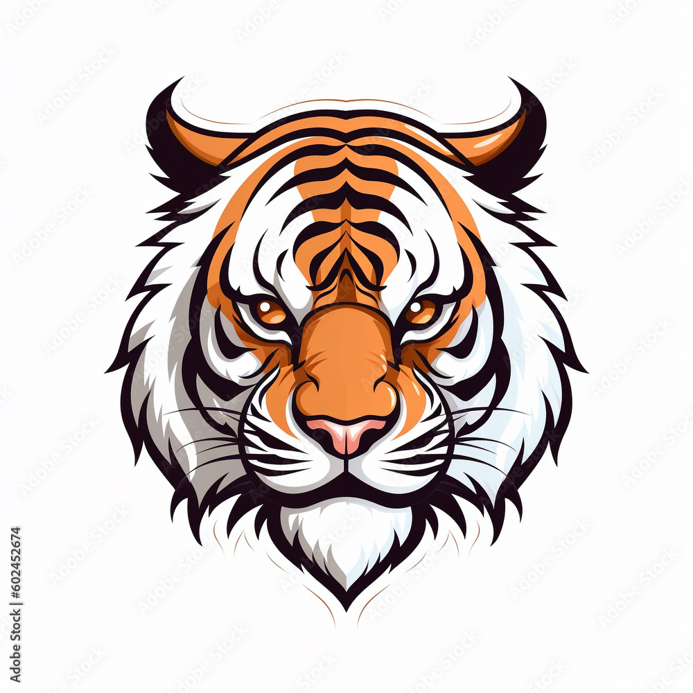 A tiger's face with a white background - created with Generative AI technology