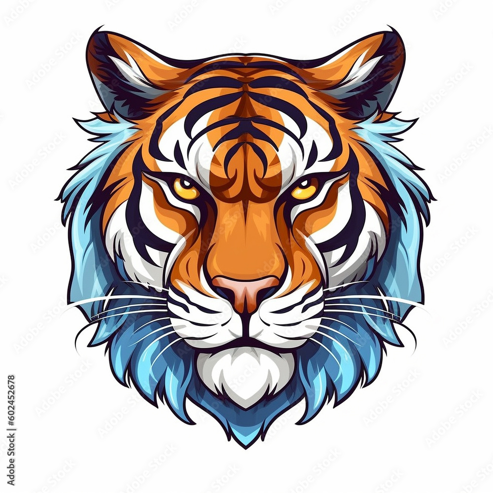 A tiger's face with a white background - created with Generative AI technology A tiger's face with a white background - created with Generative AI technology