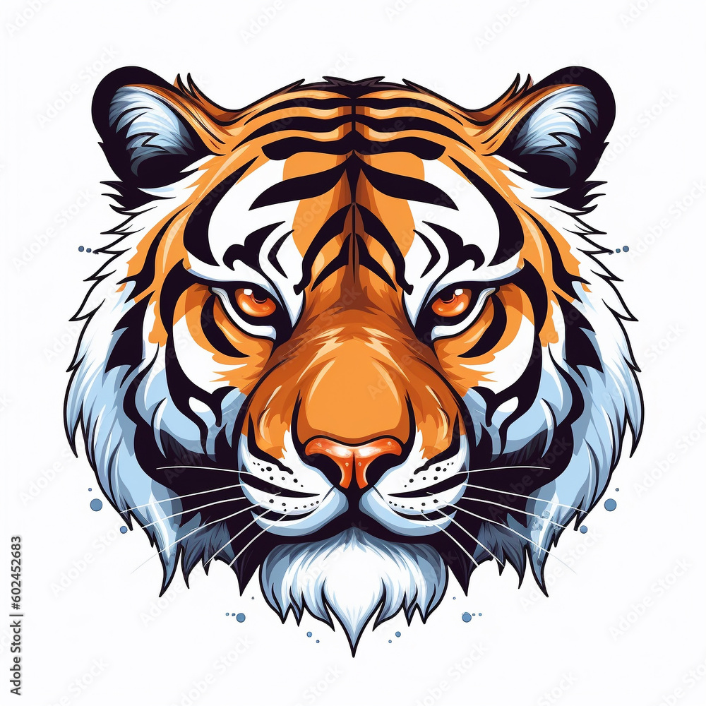 A tiger's face with a white background - created with Generative AI technology