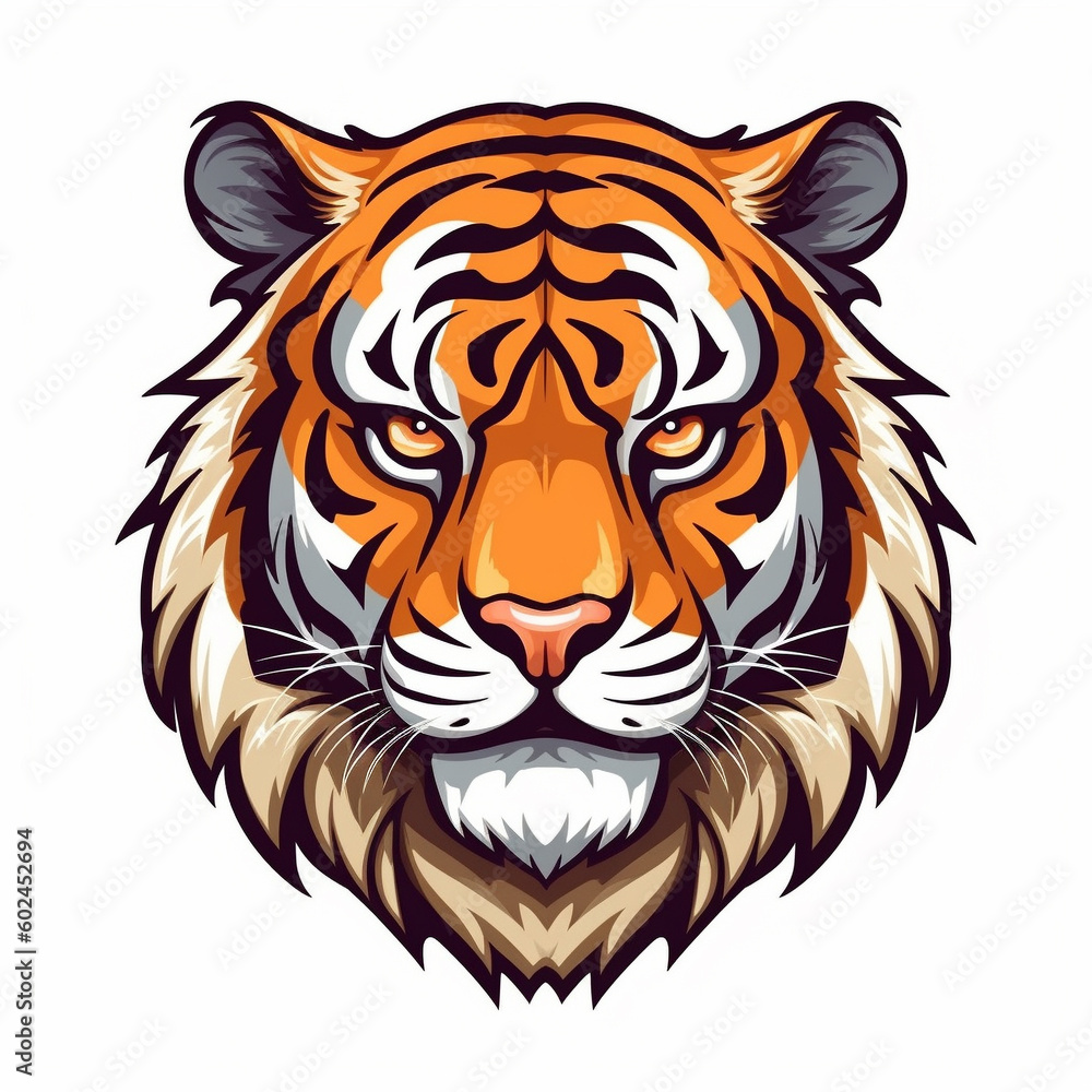 A tiger's face with a white background - created with Generative AI technology A tiger's face with a white background - created with Generative AI technology