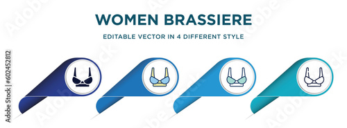 women brassiere icon in 4 different styles such as filled, color, glyph, colorful, lineal color. set of vector for web, mobile, ui