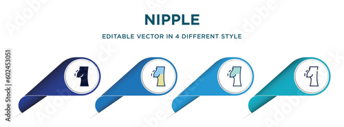 nipple icon in 4 different styles such as filled, color, glyph, colorful, lineal color. set of vector for web, mobile, ui