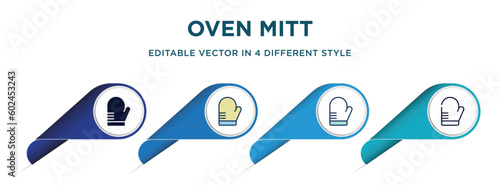 oven mitt icon in 4 different styles such as filled, color, glyph, colorful, lineal color. set of vector for web, mobile, ui
