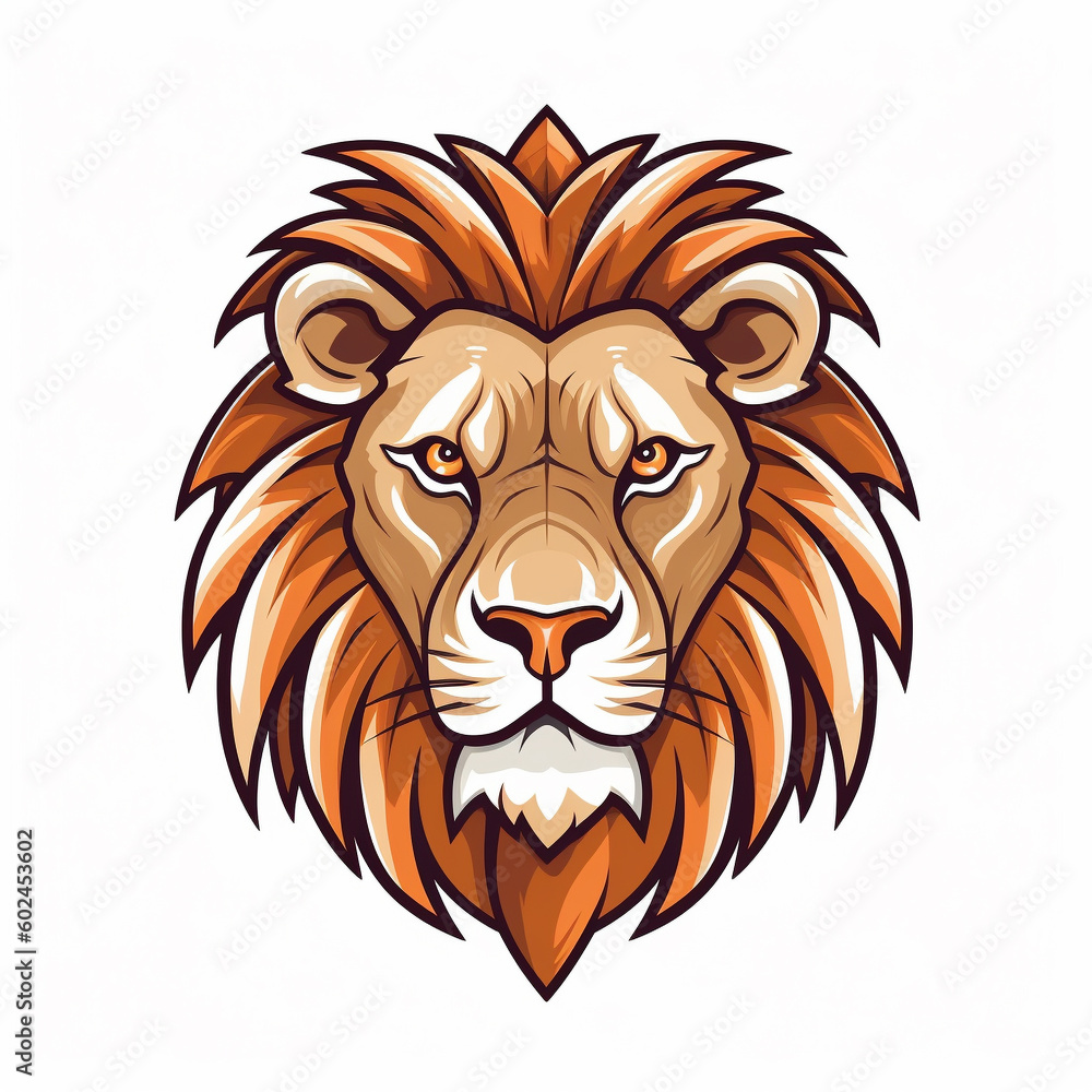 Lion head illustration on a white background - created with Generative AI technology