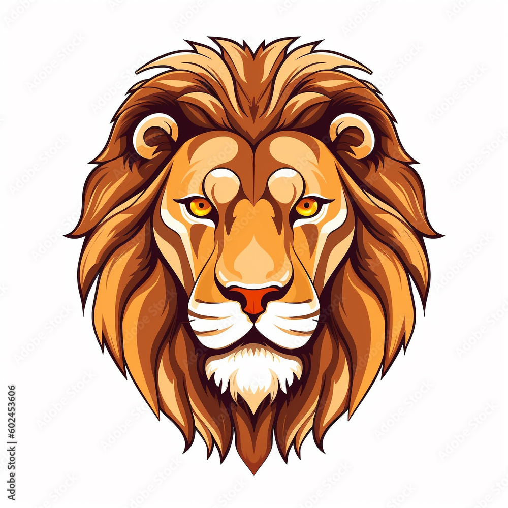 Lion head illustration on a white background - created with Generative AI technology