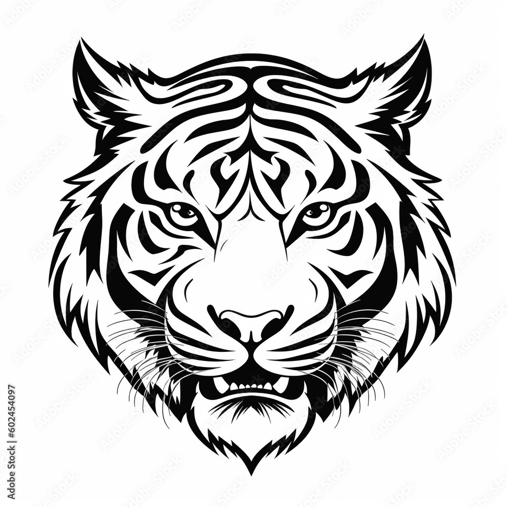 A tiger face in a black and white pattern - created with Generative AI technology A tiger face in a black and white pattern - created with Generative AI technology