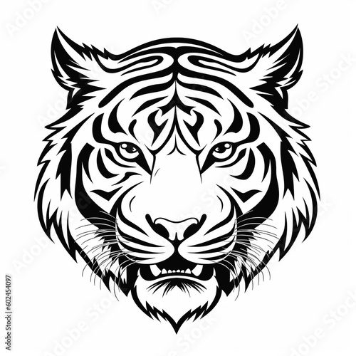 A tiger face in a black and white pattern - created with Generative AI technology