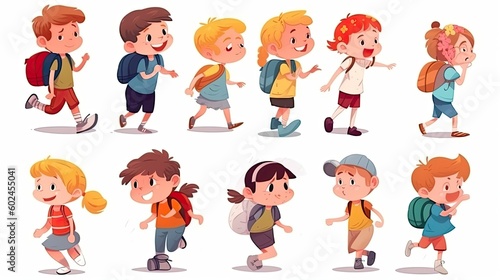 children in cartoon style concept art on a white background - generative AI