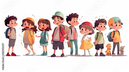 children in cartoon style concept art on a white background - generative AI