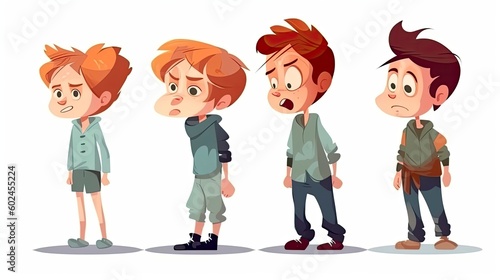 children in cartoon style concept art on a white background - generative AI