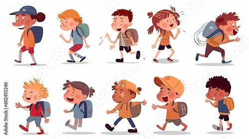 children in cartoon style concept art on a white background - generative AI