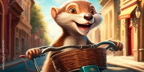 weasel have fun bicycle ride on sunshine day in summer on town street Generative AI photo