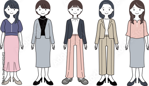 働くOLの女性全身イラストセット