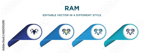 ram icon in 4 different styles such as filled, color, glyph, colorful, lineal color. set of vector for web, mobile, ui