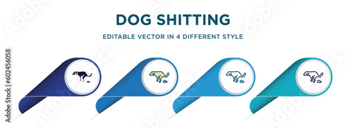 dog shitting icon in 4 different styles such as filled, color, glyph, colorful, lineal color. set of vector for web, mobile, ui